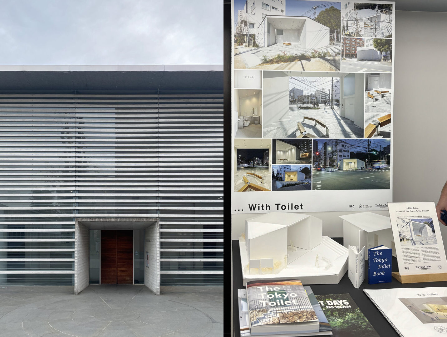 The facade of DLX Lab (left) & the toilet exhibit (right)